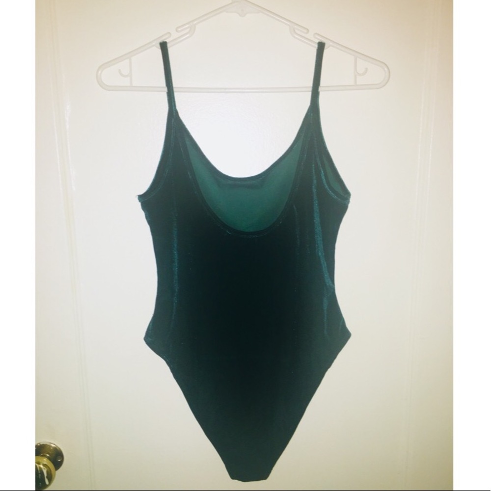 Teal Velvet Low Cut Bodysuit Small - Picture 2 of 4